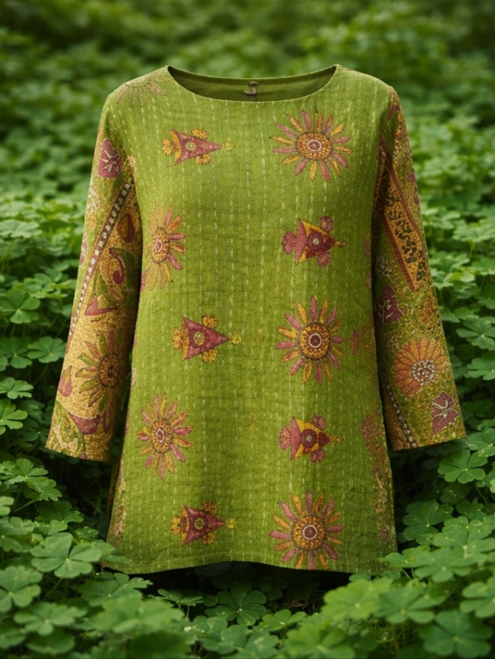 Kantha Bae Vibrant Floral Women's Quilted Reversable Top One Size